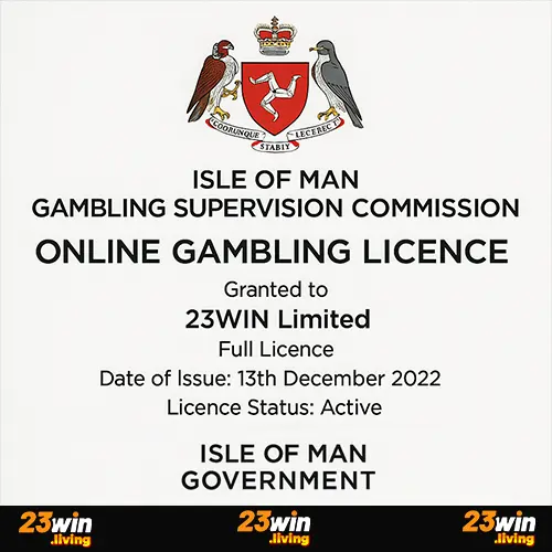 Giấy phép hoạt động của 23win được cấp bởi tổ chức Isle of Man